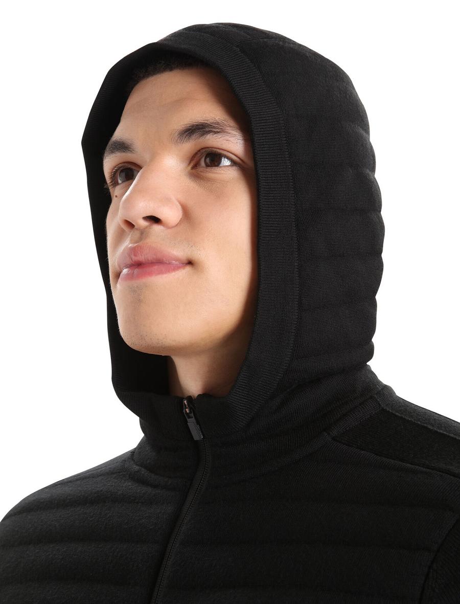 Black Men's Icebreaker ZoneKnit™ Merino Insulated Long Sleeve Zip Hoodie | USA 1266BEXC